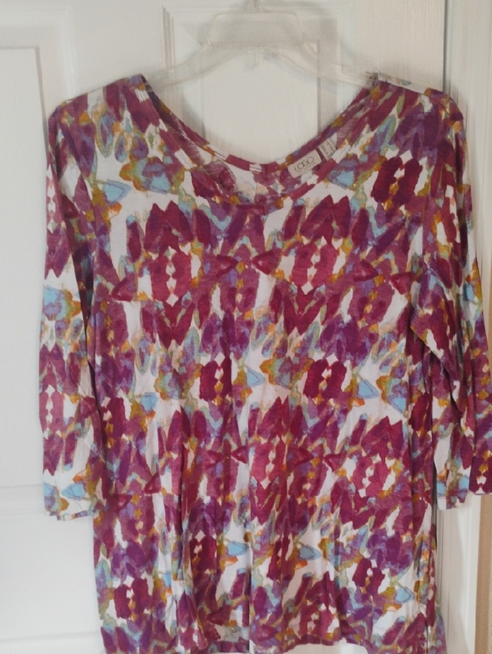 Logo Lori Goldstein Size Large Cotton Floral 3/4 Sleeve Top W/Pocket